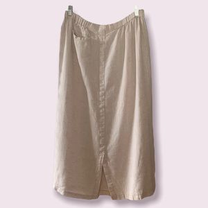 Flax Linen | Women’s Light Beige Pull-On Maxi Skirt with Pocket | Size: Medium